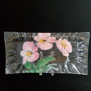 Sydenstricker Fused Art Glass Pink Orchid Ruffle Edge 12-inch Platter Tray